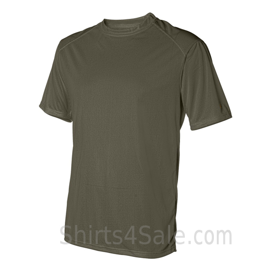 army green t-shirt with sport shoulders side view