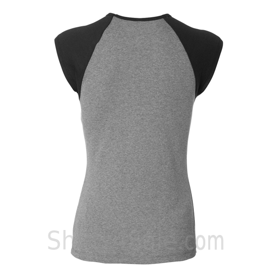 Black Cap Sleeve Gray/Grey Women's 2Color Tee Shirt back view