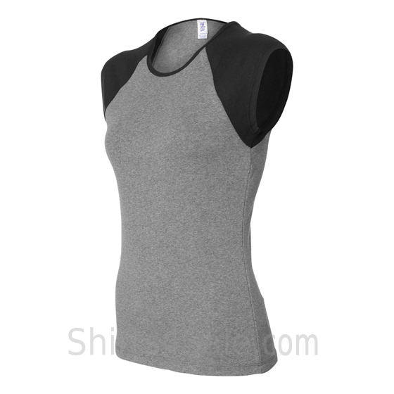 Black Cap Sleeve Gray/Grey Women's 2Color Tee Shirt side view
