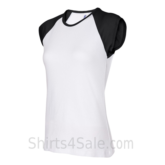 Black Cap Sleeve White Women's 2Color Tee Shirt side view