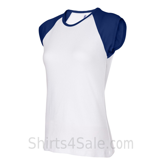 Blue Cap Sleeve White Women's 2Color Tee Shirt side view