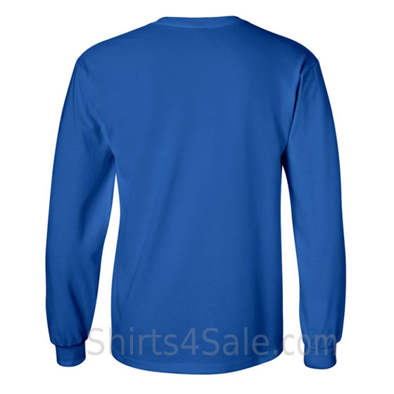 blue cotton long sleeve mens tee shirt back view