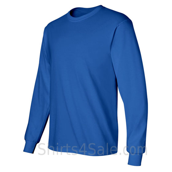 blue cotton long sleeve mens tee shirt side view