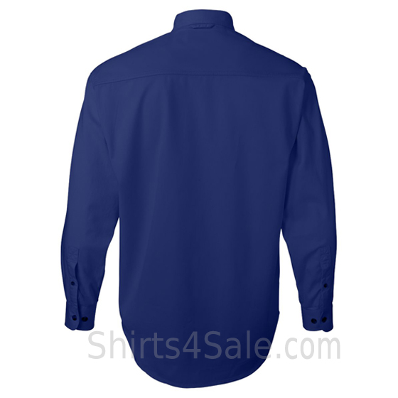 blue long sleeve men's cotton dress shirt back view