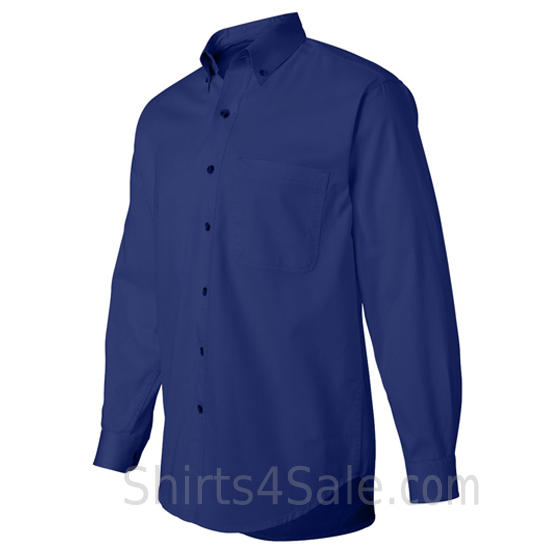 bluelong sleeve men's cotton dress shirt side view