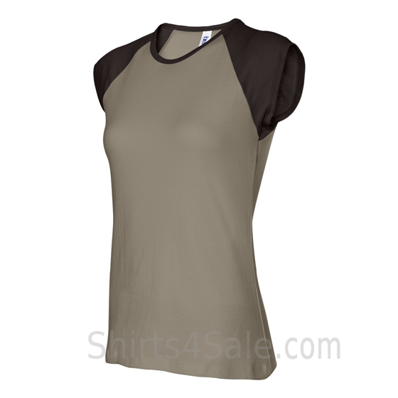 Brown Cap Sleeve Tan Women's 2Color Tee Shirt side view