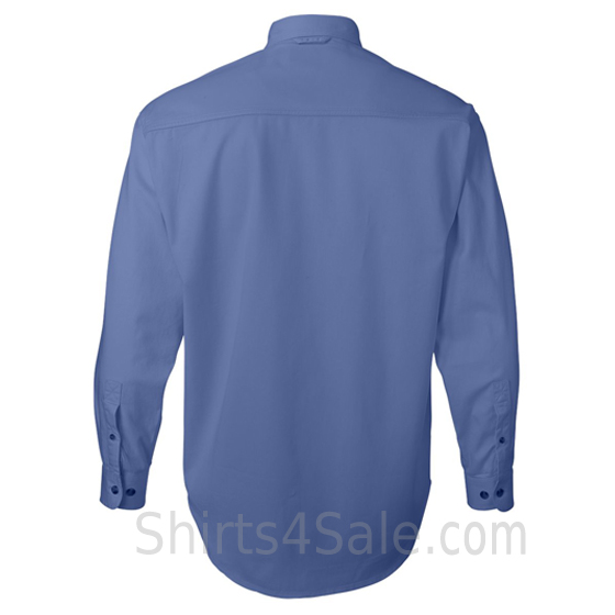 cerulean blue long sleeve men's cotton dress shirt back view