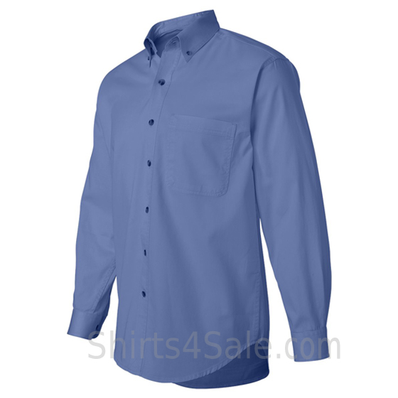 cerulean blue long sleeve men's cotton dress shirt side view