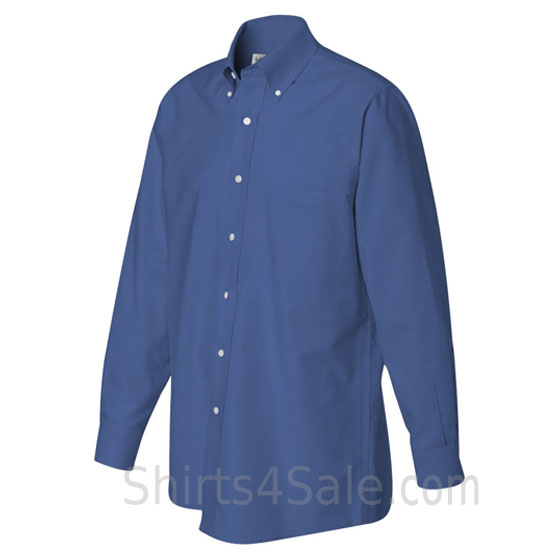 cerulean blue long sleeve Oxford dress shirt side view