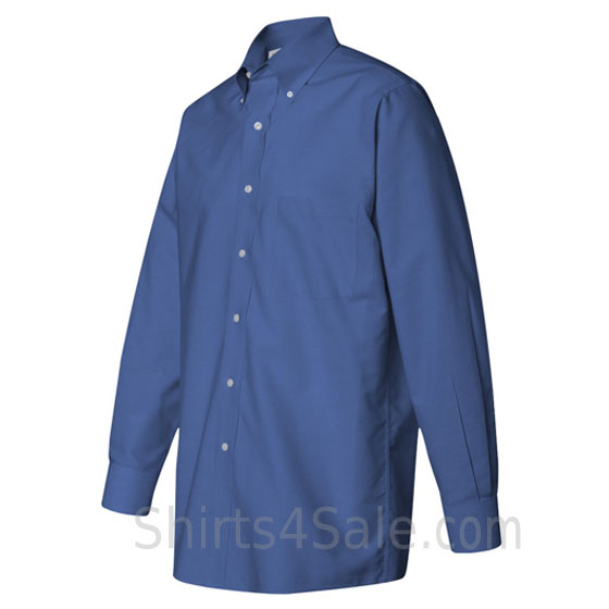 cerulean blue pinpoint oxford dress shirt side view
