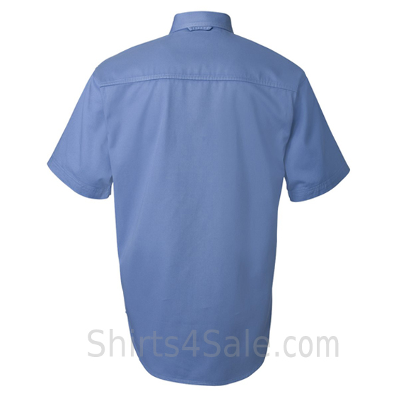 cerulean blue short sleeve men's cotton dress shirt back view