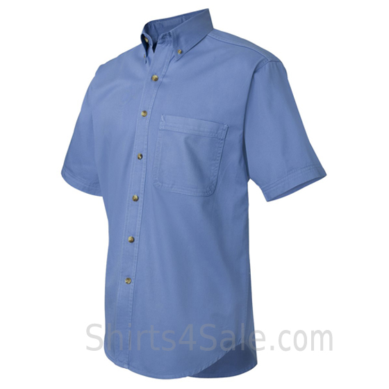 cerulean blue short sleeve men's cotton dress shirt side view