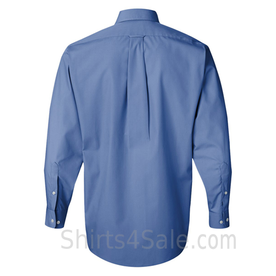 cerulean blue silky poplin collared shirt back view