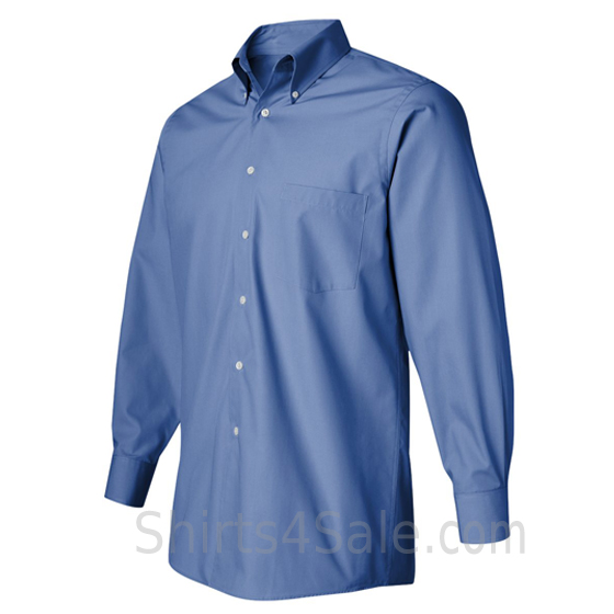 cerulean blue silky poplin collared shirt side view