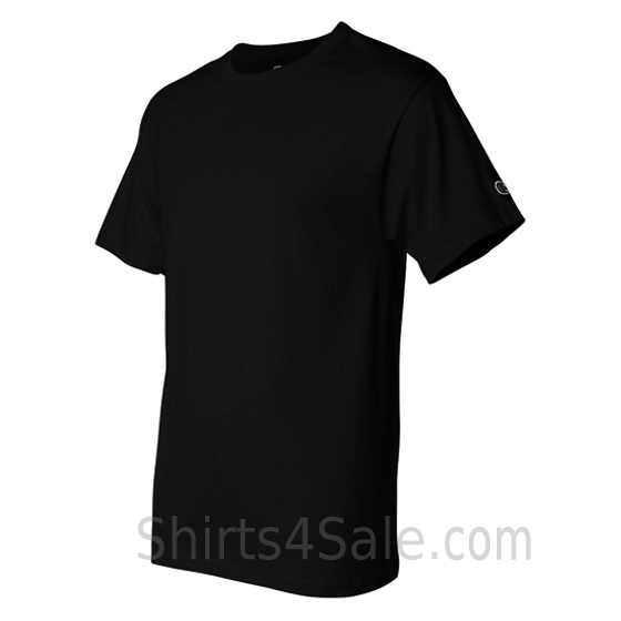 champion black short sleeve tagless men's tee shirt side  view