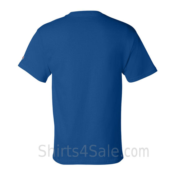 champion blue short sleeve tagless men's tee shirt back view