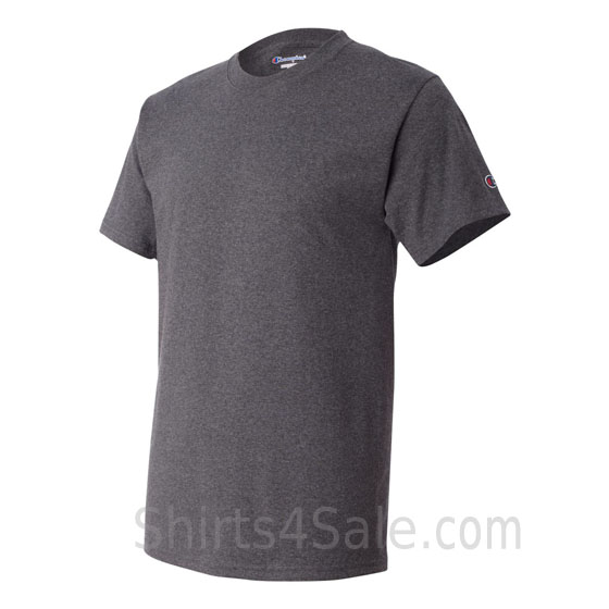 champion charcoal short sleeve tagless men's tee shirt side  view