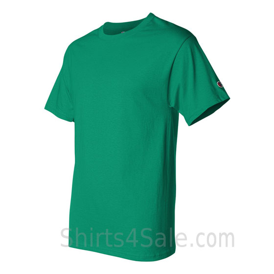 champion green short sleeve tagless men's tee shirt side  view