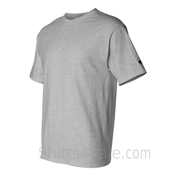 champion light gray short sleeve tagless men's tee shirt side  view