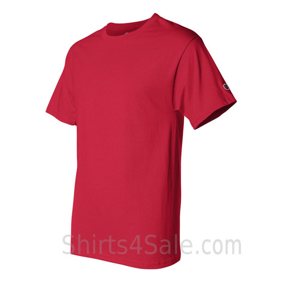 champion red short sleeve tagless men's tee shirt side  view