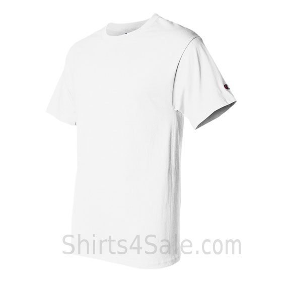 champion white short sleeve tagless men's tee shirt side  view