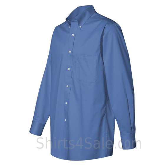 cobalt blue long sleeve men's fashion twill dress shirt side view