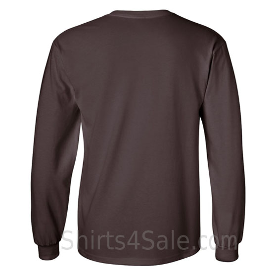 dark brown cotton long sleeve mens tee shirt back view