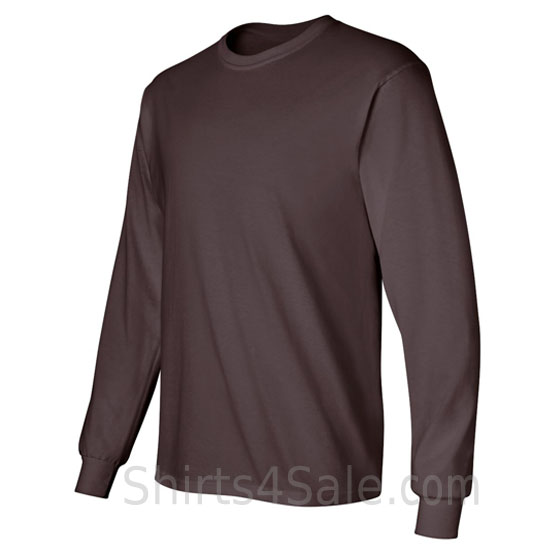 dark brown cotton long sleeve mens tee shirt side view