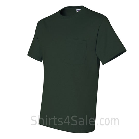 dark green heavyweight durable fabric men's tshirt with a pocket side view