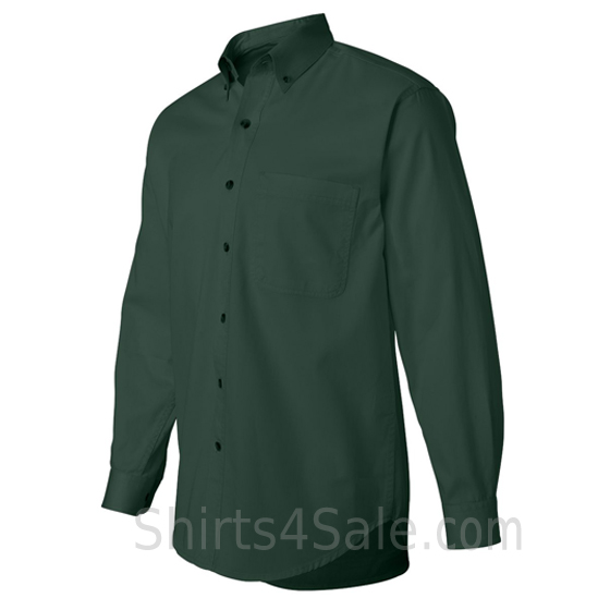 dark green long sleeve men's cotton dress shirt side view