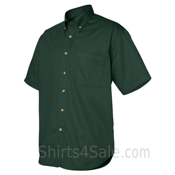 dark green short sleeve men's cotton dress shirt side view