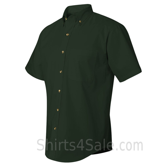 dark green short sleeve stain resistant dress shirt side view