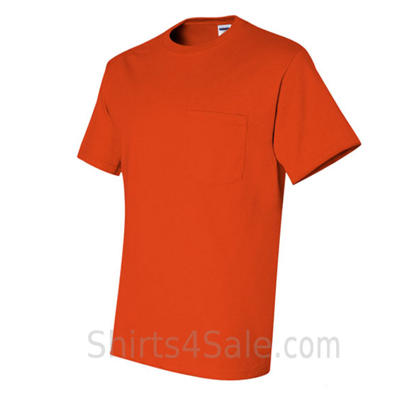 dark orange heavyweight durable fabric men's tshirt with a pocket side view