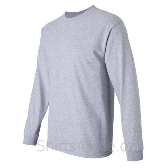 gray cotton long sleeve mens tee shirt side view