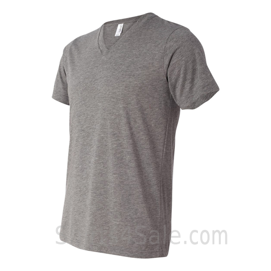 Gray/Grey Men's V-Neck Triblend Tee Shirt side view