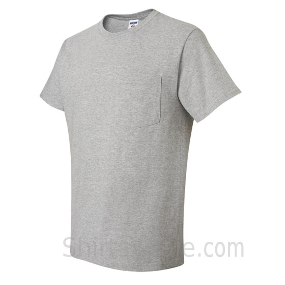 gray heavyweight durable fabric men's tshirt with a pocket side view
