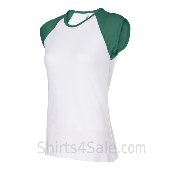 Green Cap Sleeve White Women's 2Color Tee Shirt side view