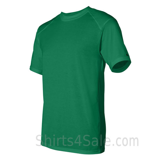 Green short sleeve performance tee shirt for men side view