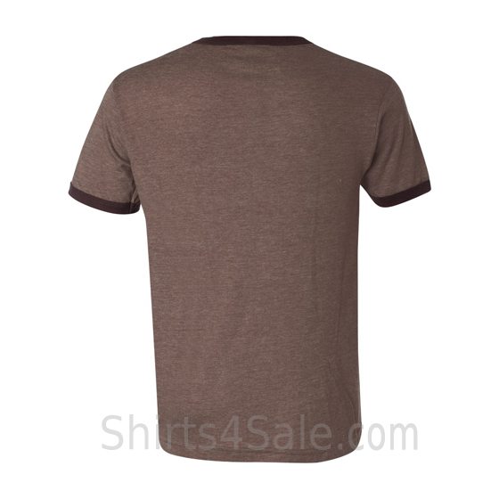 Heather Brown x Brown Mens Round(Crew) Neck Ringer Tee back view