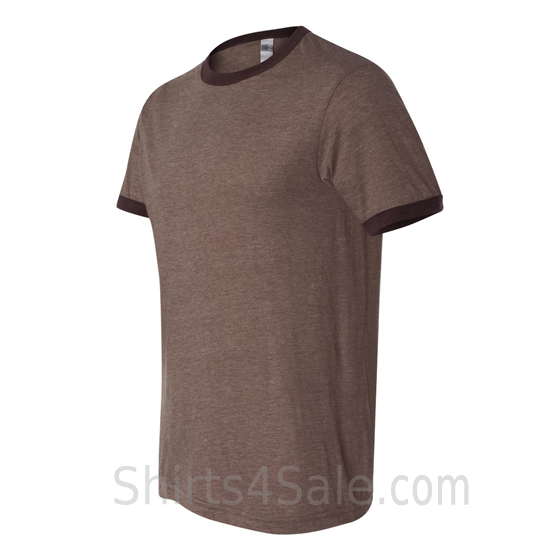 Heather Brown x Brown Mens Round(Crew) Neck Ringer Tee side view