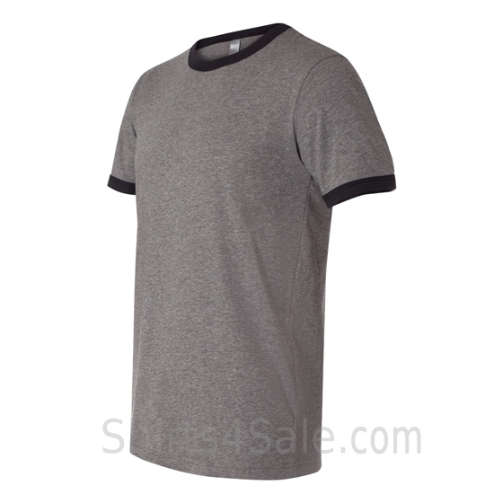 Heather Charcoal x Black Mens Round(Crew) Neck Ringer Tee side view