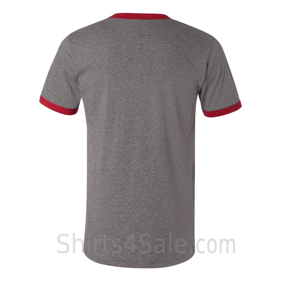 Heather Charcoal x Cardinal Mens Round(Crew) Neck Ringer Tee back view