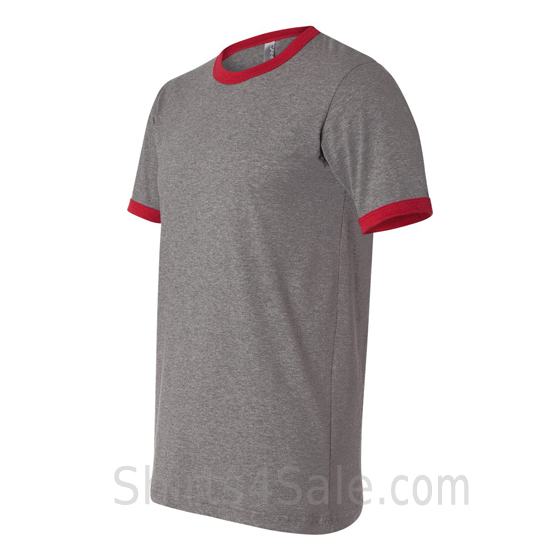Heather Charcoal x Cardinal Mens Round(Crew) Neck Ringer Tee side view