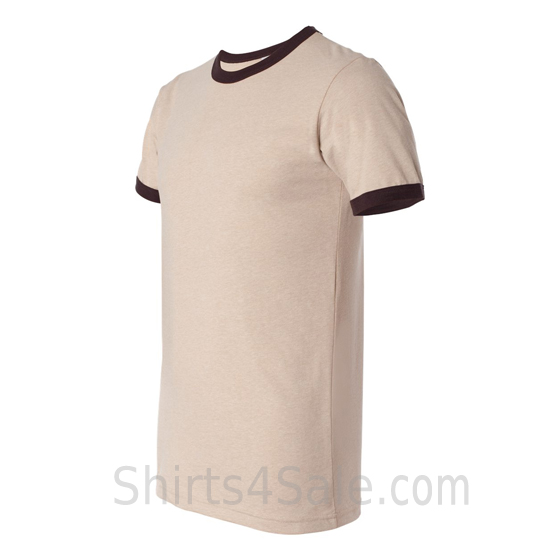 Heather Tan x Brown Mens Round(Crew) Neck Ringer Tee side view