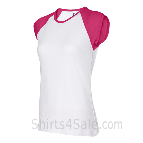 Hot Pink Cap Sleeve White Women's 2Color Tee Shirt side view
