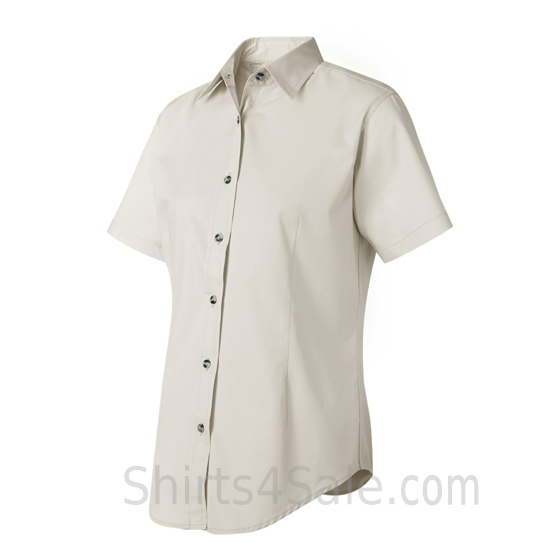 White Women's Stain Resistant Short Sleeve Shirt side view