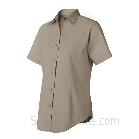 Khaki Women's Stain Resistant Short Sleeve Shirt side view