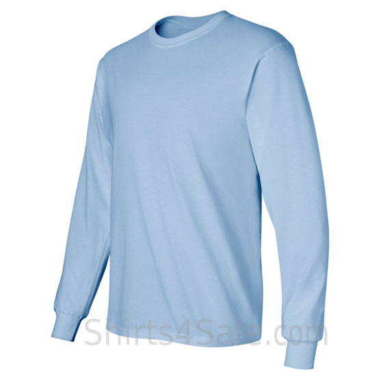 light blue cotton long sleeve mens tee shirt side view