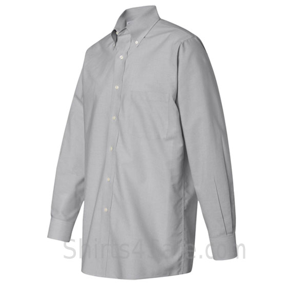 light gray pinpoint oxford dress shirt side view