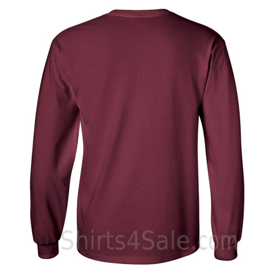 maroon cotton long sleeve mens tee shirt back view